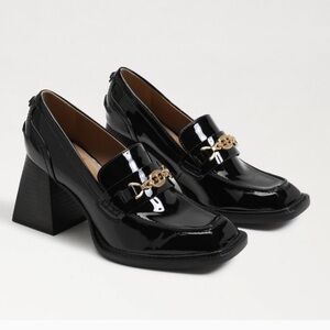 Classic Stylish Sam Edelman Black Patent Quincy Loafers with Gold Accent